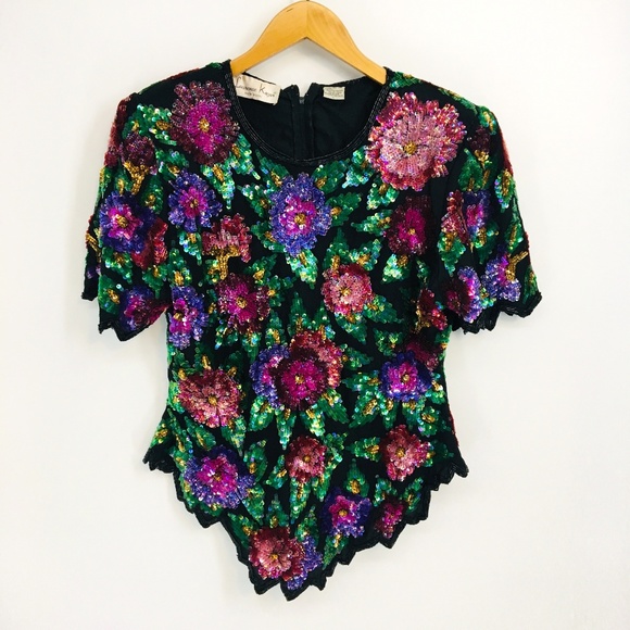 Vintage Tops - Vintage Sequin Scoop Neck Top